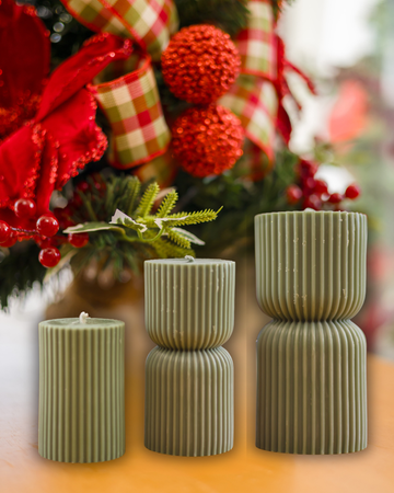 Conjunto 3 Velas Verde Musgo - Pillar e Ampulheta